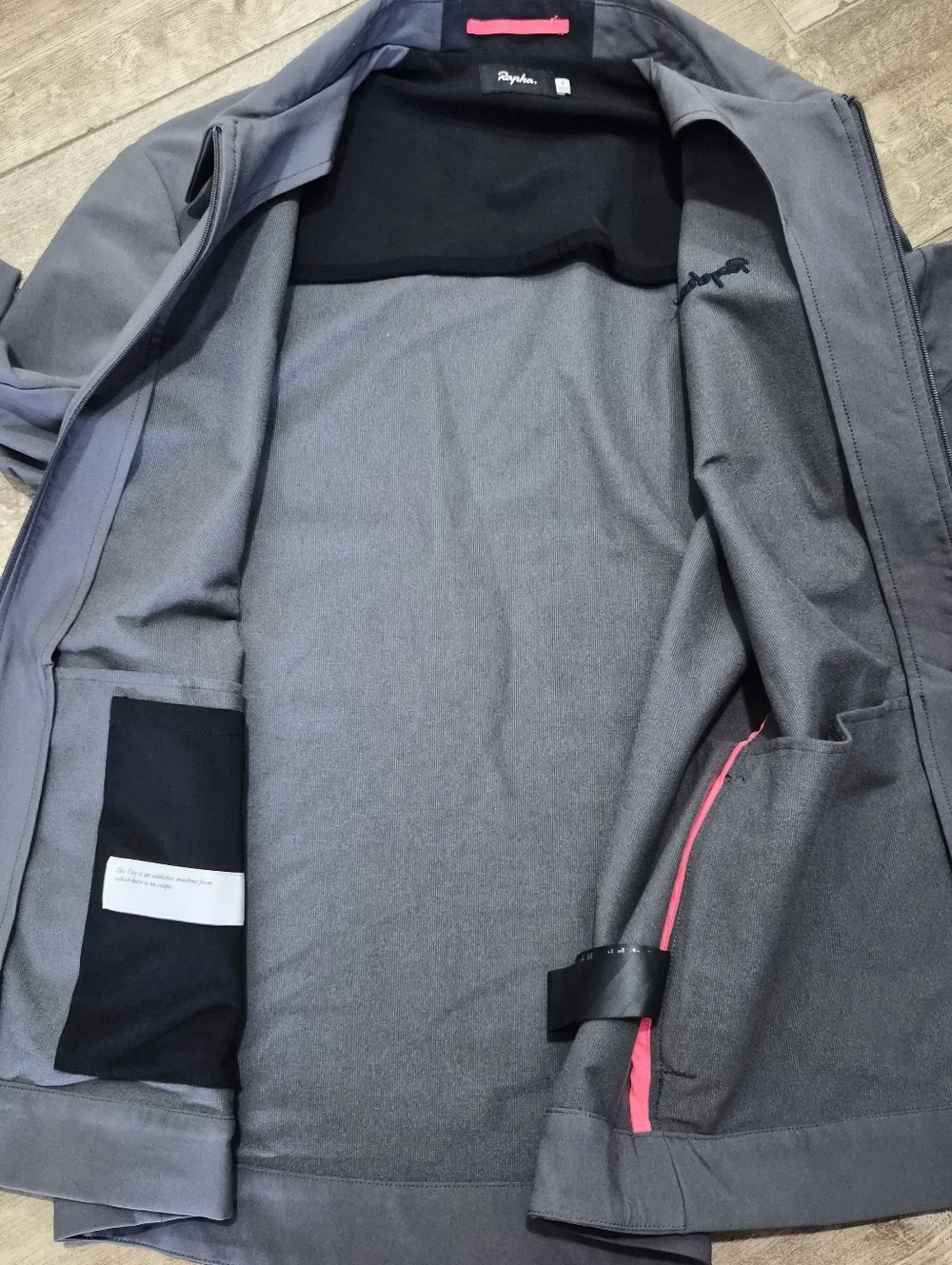 Rapha Mens Loopback Harrington Grey With Pink Lining Full Zip Jacket Size Small